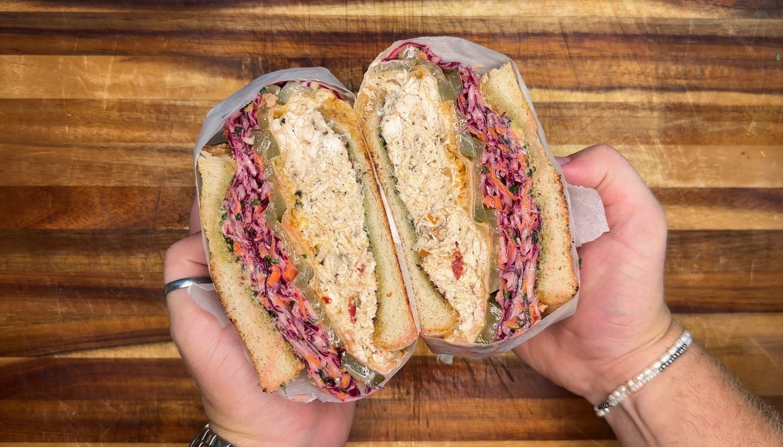 Zesty Pulled Chicken Sandwich with Lime & Red Cabbage Slaw